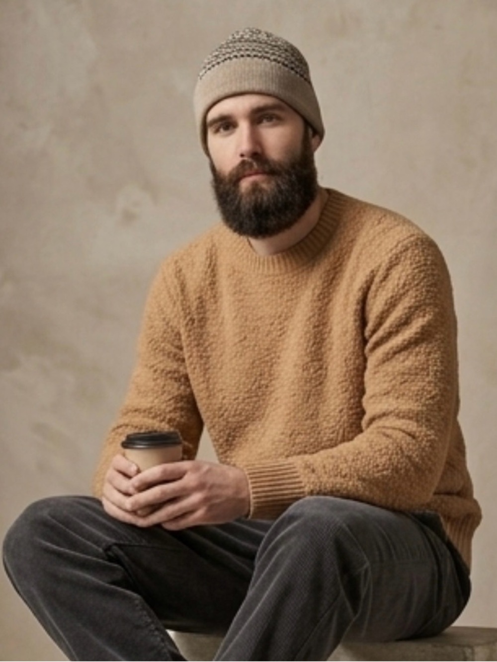 🄷&🄼 Men’s TREND knit sweater in camel Size M